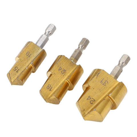 Awesome 3 Pc Ppr Pipe Deburrer Bit Set With Steel Step Drill Kit For Expanding Pvrc Fitting Holes Up To 19Mm 24Mm And 31Mm Hex Shank, 3 bits