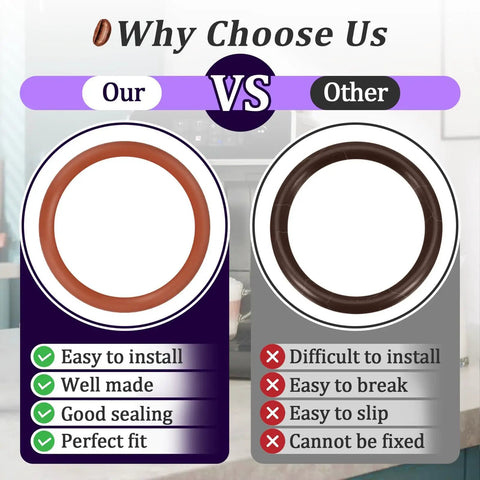 Comparison of 18 Piece O Ring Kit For Saeco Philips Gaggia Coffee Machines with competitor product highlighting quality differences.