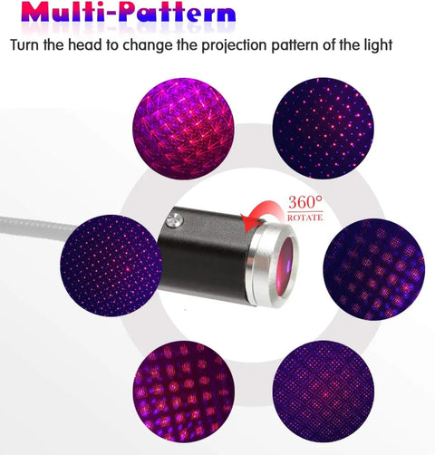 Multi Color USB Star Light With Seven Lighting Effects And Adjustable Modes showing different patterns in red and purple