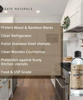 Top Shelf Food Grade Mineral Oil Eight Ounce Wood Conditioner on kitchen countertop for cutting boards and butcher blocks.
