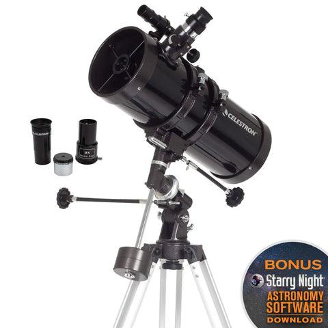 PowerSeeker 127EQ Telescope For Beginners With Manual German Equatorial Mount on stand, eyepieces, and bonus software