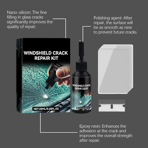 Windshield Crack Repair Kit 2026 Upgrade With Quick Fix Liquid For Cracks And Chips Easy DIY Glass Repair Tool components