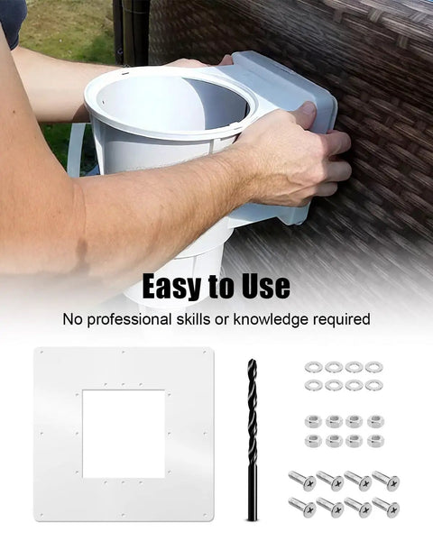 Upgraded Pool Wall Repair Panel For Above Ground Pools installation with stainless steel skimmer and water return repair kit tools.