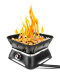 Firecube 14 Inch Portable Smokeless Propane Fire Pit With Carry Kit And Lava Rocks, 58,000 BTU, Black For Camping, Tailgating, Patio Or Beach Nights Outdoors, with vibrant flames and lava rocks in a black enamel finish.