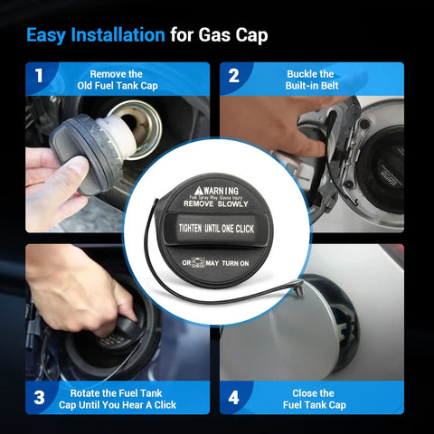 Diagram showing installation steps for Plug And Play Direct Fit Gas Cap 31010 3L600 For Hyundai And Kia