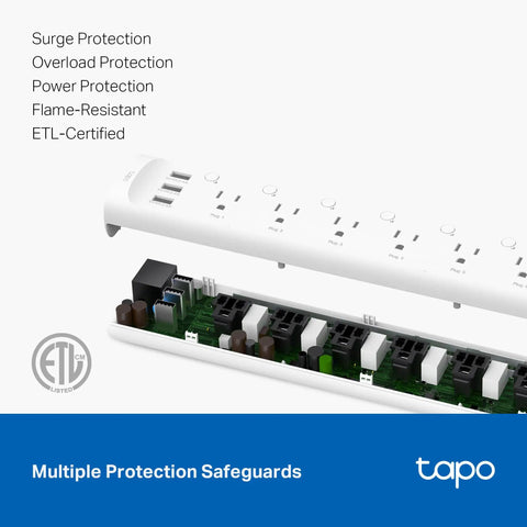 Matter Compatible Smart WiFi Power Strip Offering Individual Outlet Control And Live Energy Tracking To Keep All Your Gear Fully Charged Slash Monthly Bills And Guard Your Rig Against Power Spikes For Bedroom Or Office Boss Setups showing surge protection and USB ports.
