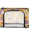 Heavy Duty Foldable Storage Bin With Large Clear Window And Dual Zipper Openings For Quick Grab Access, pumpkin and ghost art design.