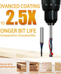 Advanced coating on router bits for Bow Tie Inlay Kit With Acrylic Templates Brass Guide Bushing And Carbide Spiral Router Bits