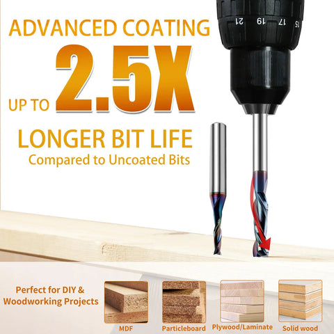 Advanced coating on router bits for Bow Tie Inlay Kit With Acrylic Templates Brass Guide Bushing And Carbide Spiral Router Bits