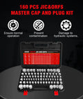160 Piece JIC And ORFS Hydraulic Cap And Plug Kit For Hose Tube And Pipe Fittings With Precision Threading, case open