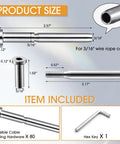 Product diagram showing sizes for 80 Pack Invisible Cable Railing Kit with Stainless Steel Three Sixteenth Inch Receiver.