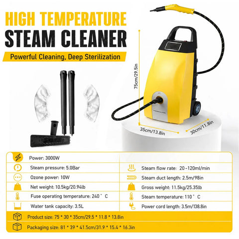 Get Your Place Sparkling With This Badass 3000w High Pressure Steam Cleaner. Featuring A Massive 3.5 Liter Tank For Mega Steam Power Up To 110 Degrees C And Super Fast Heating.