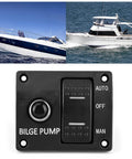 3 Way Marine Bilge Pump Panel With LED Indicator Built In 15A Circuit Breaker 12V 24V DC 3 Position Automatic Off Manual Rocker Switch For Boats Boat Accessory Control, shown with boats in background