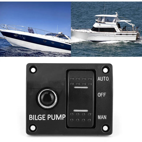 3 Way Marine Bilge Pump Panel With LED Indicator Built In 15A Circuit Breaker 12V 24V DC 3 Position Automatic Off Manual Rocker Switch For Boats Boat Accessory Control, shown with boats in background