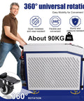 Man demonstrating 4 In 1 Beast Fiber Laser Welding Cleaning Cutting Soldering Machine with 360-degree rotation feature