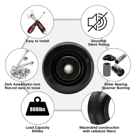 Pro Level Industrial Phenolic Caster Wheels Built To Handle The Daily Shop Grind Featuring 4 Inch Diameter Treads and smooth rolling mechanism.