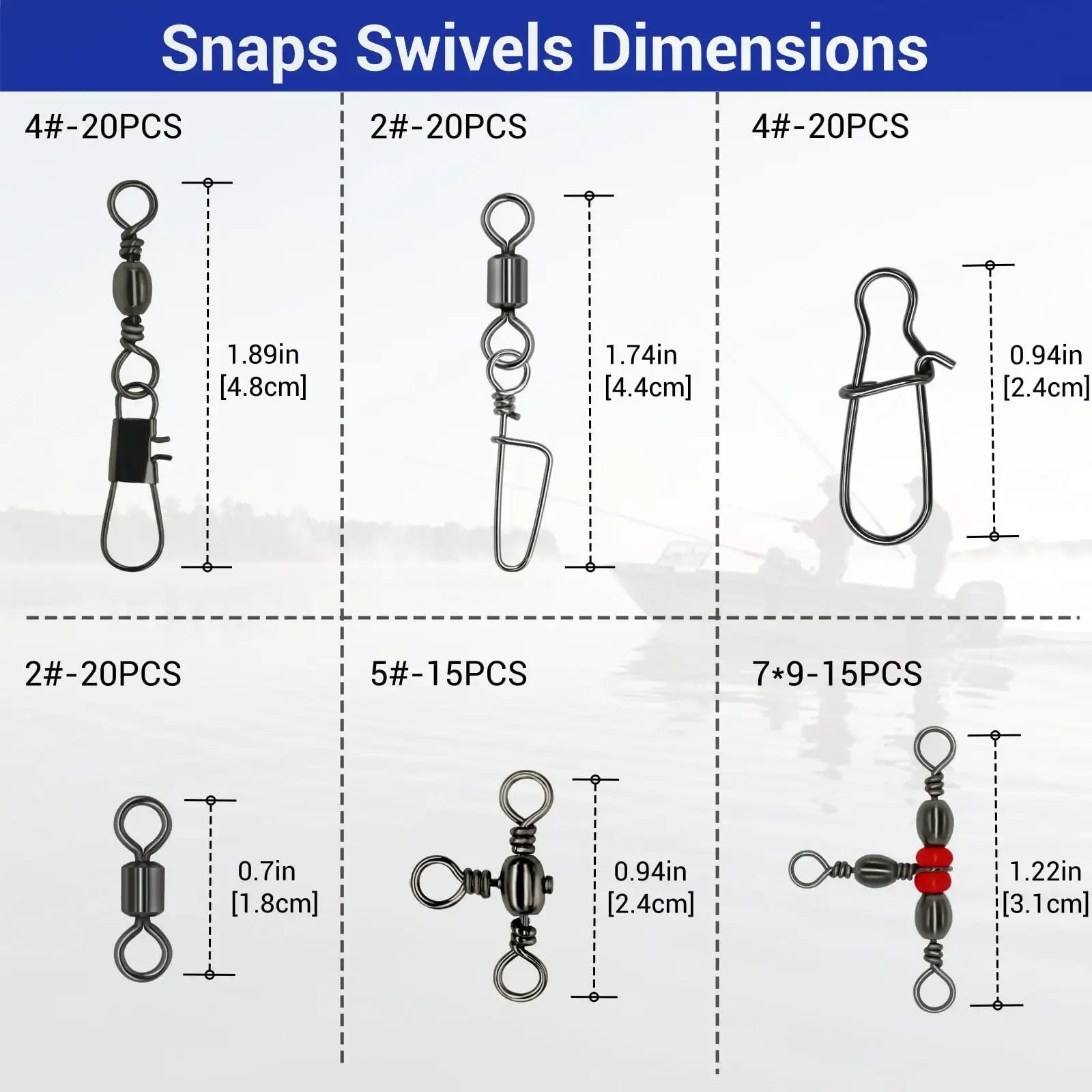 110 Piece Strong Fishing Snap Swivel Kit For Lures ✓