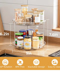 Two Tier Lazy Susan Turntable Organizer For Cabinet And Pantry Space Saver 9 Inch Rotating Spice Rack with jars on countertop