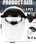 Four Pack Clear Face Shield With Shatterproof Lens For Grinding Cutting Sanding And Metal Jobs Heavy Duty Workhorse Fly Particle Dust Guard Worksite Approved Tough As Nails Protection, 25cm size, front view.
