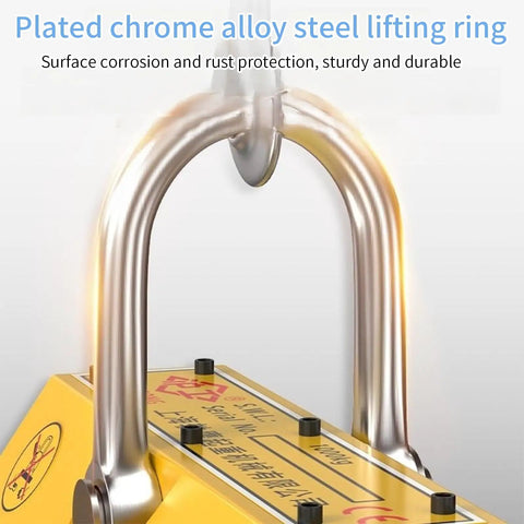 Chrome steel lifting ring of Powerful 440 Lb Neodymium Magnetic Lifter With Release Handle And Steel Hook, sturdy and durable.