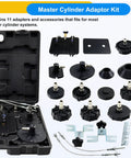 Master Cylinder Adaptor Kit with 11 adapters and tools for Portable Pneumatic Brake Bleeder Kit For One Man Operation.