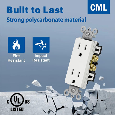 Heavy Duty 15 Amp Decorator Wall Receptacle Outlet 125V 2 Pole 3 Wire Non Tamper Resistant Residential And Commercial Use UL Listed