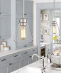 Glass Pendant Lights Set Of 2 Brushed Nickel Modern Pendant Lighting For Kitchen Island Dining Room Over The Sink With Farmhouse Flair