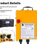 12V Wireless Crane Remote with Dual Joystick, shown in yellow with control panel, sealed metal joystick, emergency stop button