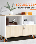 Built Tough 5 Inch Swivel Caster Wheels With Dual Brakes Set Of 4 on a heavy duty furniture unit holding books and decor.