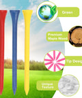 Colorful Wooden Golf Tees Bulk Pack Of Five Hundred, Three And A Quarter Inch Long, Unbreakable Durable Tees For Practice