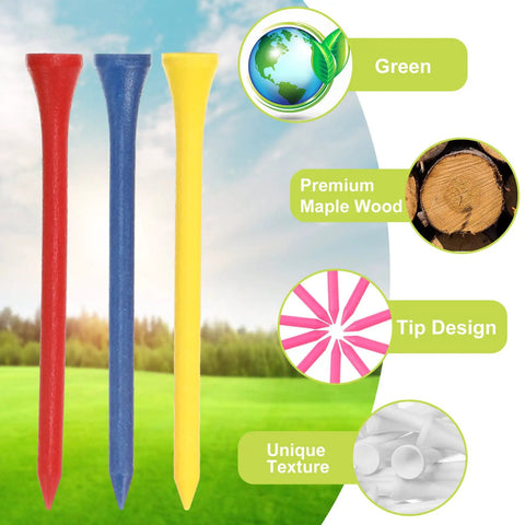 Colorful Wooden Golf Tees Bulk Pack Of Five Hundred, Three And A Quarter Inch Long, Unbreakable Durable Tees For Practice
