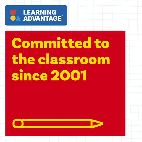Learning Advantage logo with text 'Committed to the classroom since 2001' on a red background with a pencil icon.