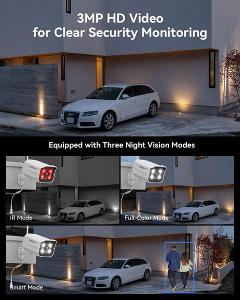 Wireless Security Camera System With 10 Inch LCD Monitor, 2 Outdoor 3MP Bullet Cameras, Metal Shell, 10CH NVR, 500GB HDD