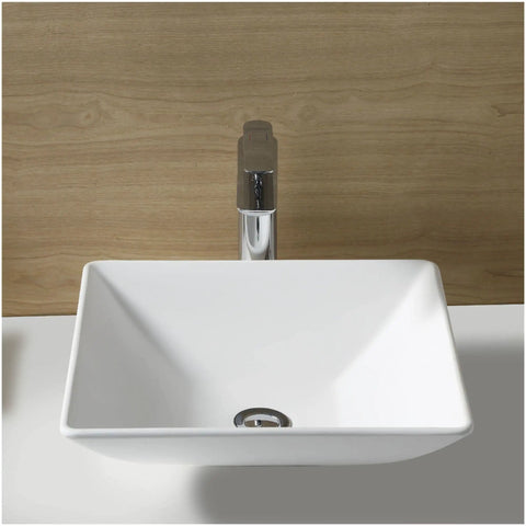 Quattro QM178 Vibrant Matte White 16 Inch Square Bathroom Vessel Sink For Above Counter Install With 100 Percent Acrylic Resin
