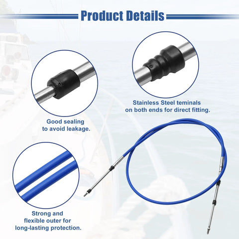 Beefy Six Feet Marine Throttle And Shift Remote Control Box Cable For Outboard Engine Boat Steering System Blue Stainless Steel M5 Thread One Point Eight Meter Long Replacement product details