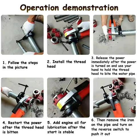 Operation demonstration for This Heavy Duty Electric Pipe Threader Packs A Punch With Its Powerful 2300 Watt Motor And Full Copper Core For Maximum Efficiency.