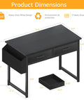 Product dimensions of Compact Gaming Desk With Fabric Drawers For Bedroom Or Dorm, 32 Inch Study And PC Table, Black