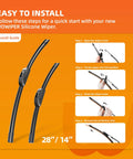 Install guide for Straight Up Premium Silicone Windshield Wiper Blades 28 And 14 Inch Set of Two with steps.