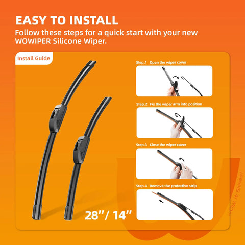 Install guide for Straight Up Premium Silicone Windshield Wiper Blades 28 And 14 Inch Set of Two with steps.