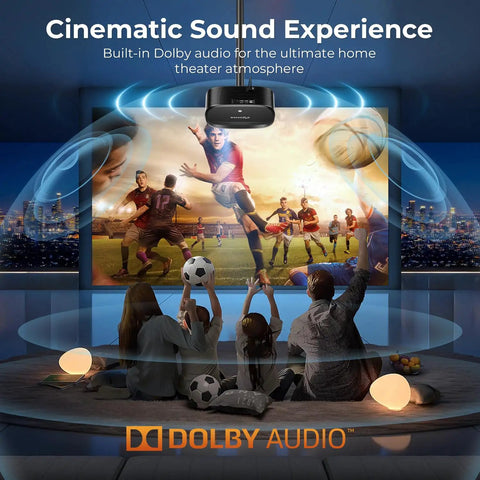 Family enjoying 4K Projector With WiFi And Bluetooth, 3000 ANSI Lumens, Outdoor Movie Night Ready, Smart Home Theater