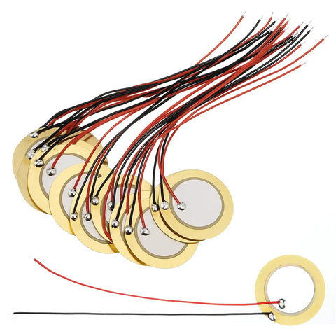 20 Piece Piezo Pickup Kit With 27mm Piezo Discs Transducers Contact Microphones And Drum Trigger Ready Elements Prewired 3.94 Inch Leads