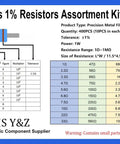 Diagram of One Watt Metal Film Resistor Kit With Forty Distinct Values And Four Hundred Pieces From One Ohm To One Megohm Plus One Percent Tolerance.