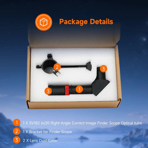 Right Angle Finder Scope 6x30mm With Correct Image Optics 120mm Focal Length High Light Gathering For Telescopes in box