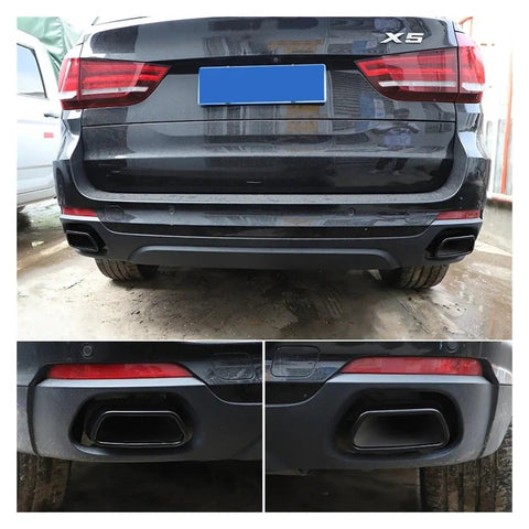 Rear view of BMW X5 F15 with Stainless Steel Tail Muffler Exhaust Tip For BMW X5 F15 2014 2018 And X6 F16 2015 2018 Regular Version Upgrade