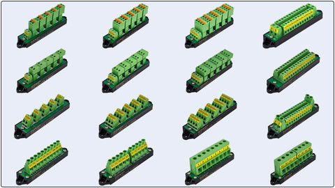 16 Amp AC DC 48 Volt 2 By 12 Position Terminal Block Distribution Module For Power Control Panels, multiple modules shown.