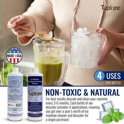Ice Maker Cleaner And Descaler 16 Oz Nickel Safe Non Toxic Citric Acid Formula Compatible With Scotsman KitchenAid Affresh All Major Brands Made In USA Odorless And Powerful Breaks Down Mineral Buildup That Vinegar Cannot Touch. 16 oz bottle, 4 uses