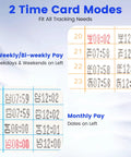 Two time card modes for Plug And Play Crew Attendance Clock Featuring Auto Align Punch System With Fifty Standard Cards.