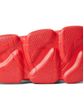 Sole view of Mens Meloso Squish SL Slides in Scarlet, emphasizes textured design for grip, size 11 M, man-made material.