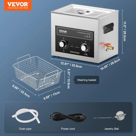 10L Sonic Cleaner With Heater And Timer Basket Digital Cavitation Machine 240W Pro Grade Deep Clean For Lab Tools Metal Parts, with washing basket
