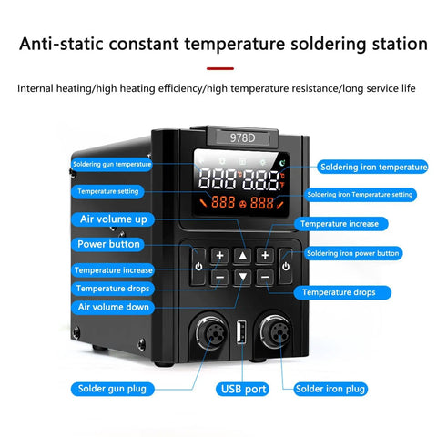 Must-Have 2-In-1 Soldering Station Pro Kit With Soldering Iron And Hot Air Gun 600W Ceramic Heating Anti Static Front View